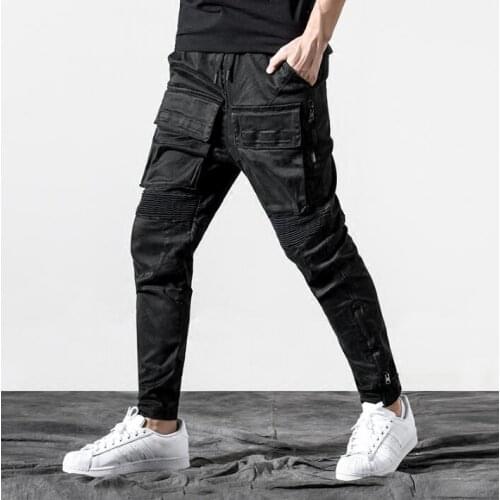 Big pocket mens pants autumn harem pant men feet trousers pantalones hombre slim cargo pantalon homme korean tide black
