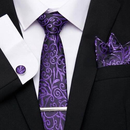 4Pcs Set For Tie Hanky Cufflinks Tie Clips Men Business Formal Wedding Classic 100%Silk Men Necktie 7.5cm Wide Ties Mens Set