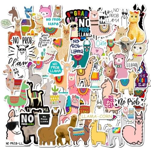 Animal stickers cute stickers 50pcs alpaca grass mud horse graffiti stickers suitcase laptop stickers >8 years old 7