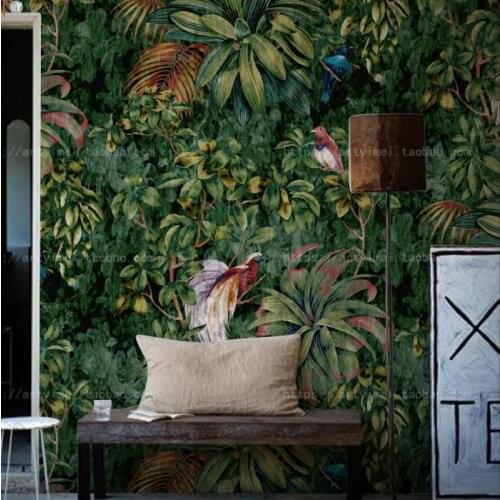Green plant mural wallpaper Southeast Asian tropical rainforest home American living room bedroom dining room custom size