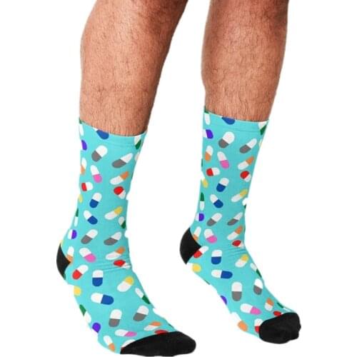 2021 Funny Mens socks harajuku Colorful Pills Printed hip hop Men Happy Socks cute boys street style Crazy Socks for men