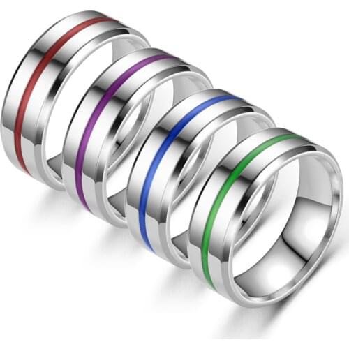 AsJerlya New Titanium Stainless Steel Rings For Men Womens Surface Silver Groove Inside Blue Green Red Face Rings Dropshipping