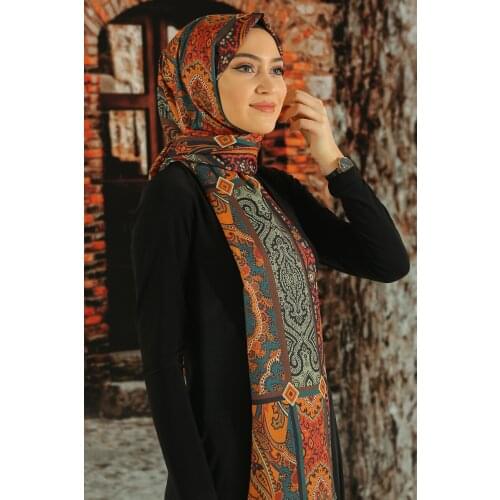 Womens Orange Patterned Cotton Shawl Tmeds-015 Fabric size: 75cm x 190cm Fabric quality: 60 cotton-40 of polyester
