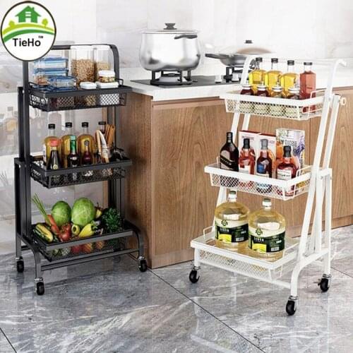 360 Degree Rotating Kitchen Storage Trolley Rack Shelf for Kitchen Supplies Bathroom Accessories Parallel Folding Function