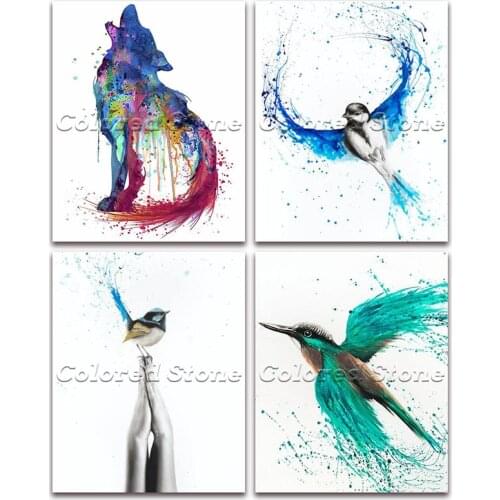 5D Full Square Diamond painting embroidery Cross stitch Animal colorful bird wolf 3D DIY Round Drill Drawing mosaic 087