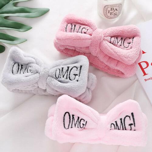2020 New OMG Letter Coral Fleece Wash Face Bow Hairbands For Women Girls Headbands Headwear Hair Bands Turban bandanas Bow