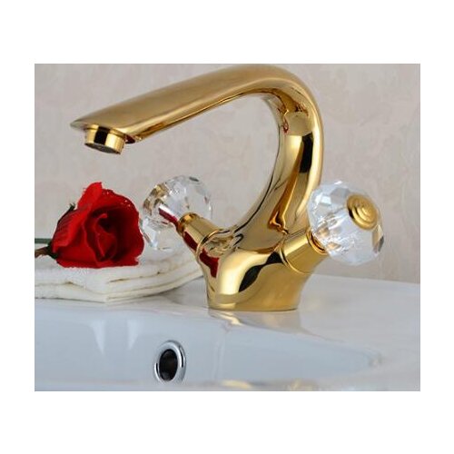 Vidric Luxury long neck golden faucet ,brass sitting mounted crystal hand wheel single hole basin faucet, hot cold mixer tap