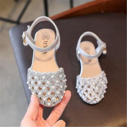 Toddler Kids Sandals Girls Shoes Summer Pearl Bling Sequins Single Sneakers Princess Casual Shoes Sandals Infant Sneaker