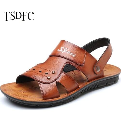 Classic Summer Mens Sandals Genuine Leather Soft Breathable Shoes Designer Beach Roman Brand Sandals Leather Men Sandals Slides