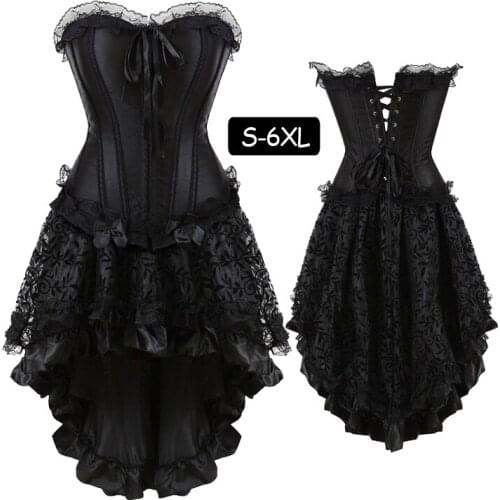 Sexy Gothic Petticoat Vintage Corset Dress Set Women Waist Trainer Body Shaper Plus Size Bustiers Clubwear Halloween Costumes
