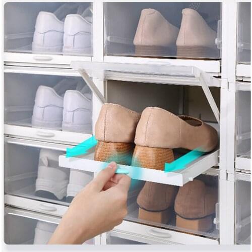 Foldable Drawer Type Shoe Box Thickened Transparent Shoe Storage Box Save Space Stackable Flip Plastic Shoe Cabinet Organizers