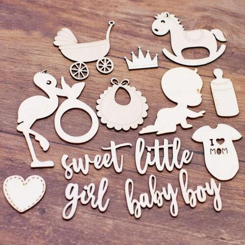 QITAI 36PCS/SET Mixed Baby Pattern Wood Accessories DIY Crafts For Handmade Scrapbook Home Decoration Wooden Ornaments WF326