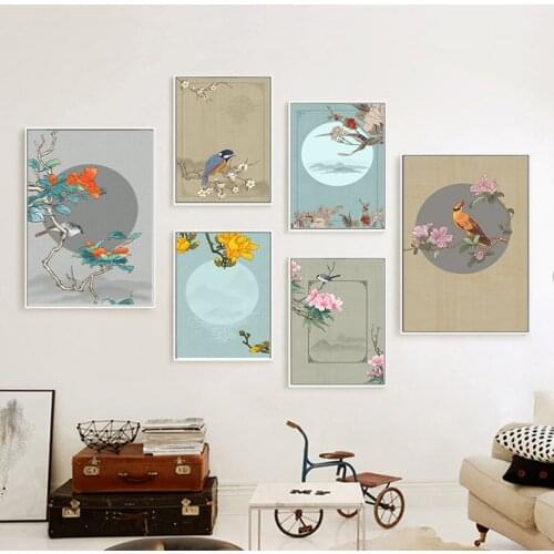 Modern Flower and Bird Decorative Painting Mural Chinese Style Flower and Bird Living Room Tea Room Oil Canvas Painting Simple