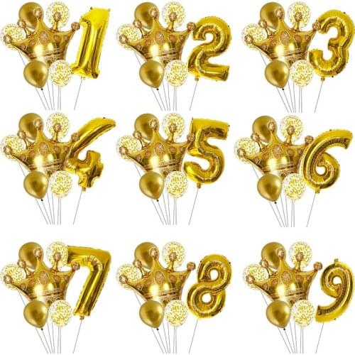 7Pcs Gold Crown Number Balloons Set 1 2 3 4 5 6 7 8 9 Mylar Globos Balloons For Kids Adult Birthday Party Decoration Supplies