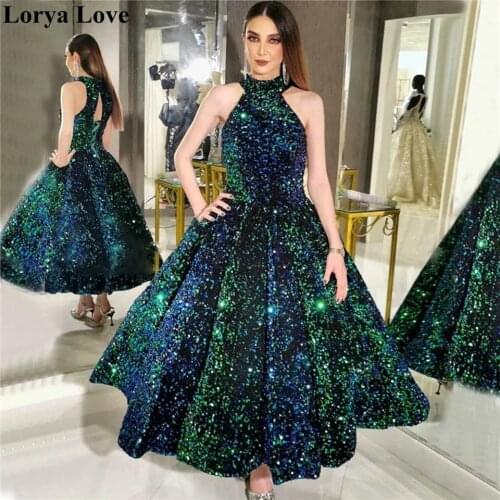 Green Sequins Ball Gown Prom Dresses For Women Formal Party Night Fluffy Luxurious Vestidos De Gala 2020 Elegant Evening Dress