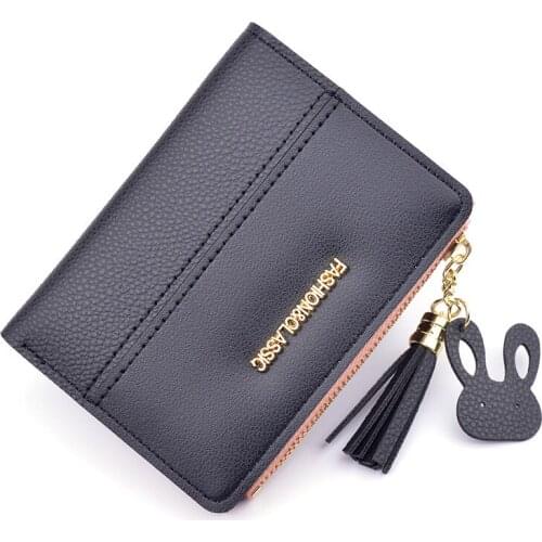 Womens Wallet Short Solid Color Cute Tassel Hasp Female Zipper Pu Leather Coin Purses Card Holder Fashion Ladies Money Clip