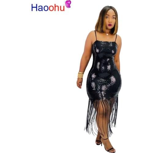 Women winter Full Sleeve Bodycon Sequined Tassel dress Strap Sexy Casual club night party bandage dresses