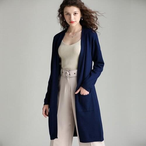 2021 Winter Design New Women Knitted Long Cardigans Pocket Stylish Solid Casual Knitwear Sweater