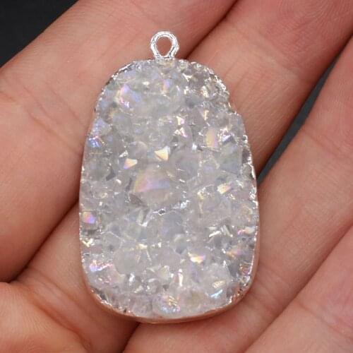 1pcs Natural Stone Rectangle Crystal Druzy Agates Charm Pendant for DIY Nacklace Bracelet Accessory Jewelry Making Size 23x32mm