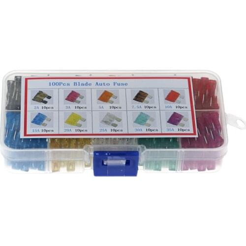 100pcs 10 kinds of specifications (2A-35A) plug-in type xenon lamp medium car insurance tube mixed assembly kit