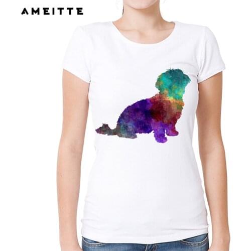 2019 AMEITTE Watercolor Design Havanese T-Shirt Womens/Ladies Cute Dog Printed T Shirt Summer Casual Female Tee Tops