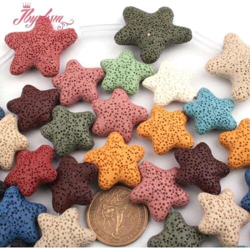38mm 24mm Star Beads Multicolor Lava Rock Beads Natural Stone Spacer Beads For DIY Women Necklace Bracelats Jewelry Making 15"