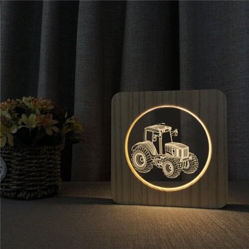 Tractor Car 3D LED Arylic Wooden Night Lamp Table Light Switch Control Carving Lamp for Childrens Room Decorate