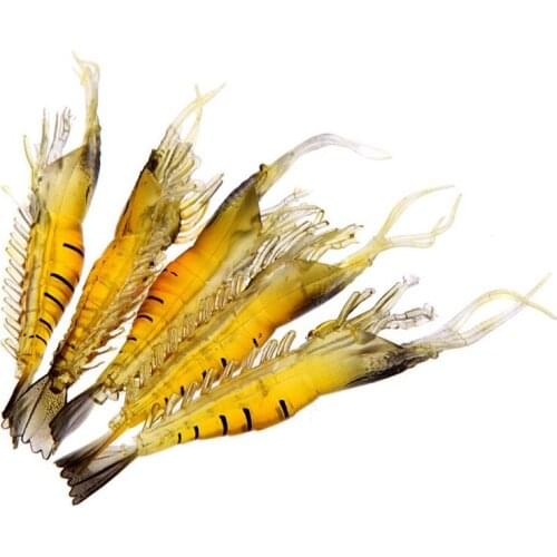 5Pcs 9cm 4g Outdoor Fishing Lure Soft Simulation Lightweight Shrimp Prawn Bait Fishy Smell Yellow