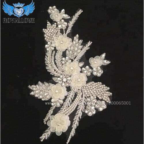 Off white Handmade beading pearls rhinestones flower patch wedding dress patch Beads Crystals Diamante Beaded Applique 10pcs/lot