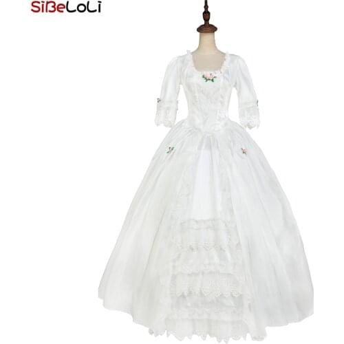 White Renaissance Rococo Bridesmaid Victorian Period Dress Vintage Wedding Ball Gown Theater Costume