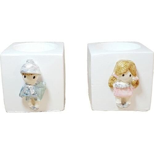 Merland White Cube Candle Holder Set Girls/men Figured