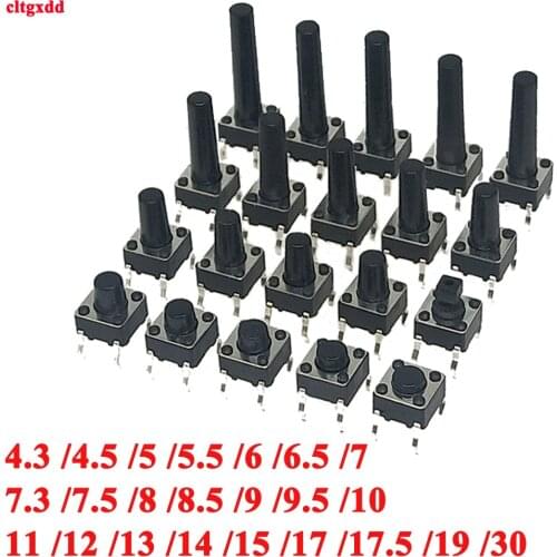 Cltgcdd 10pcs / Lot Tactile Touch Push Button Micro Switch 6 * 6 * 4.3 / 5/6/7/8/9/10/11/12/13/14/15/17/30 MM 4 Pin Dip 6x6