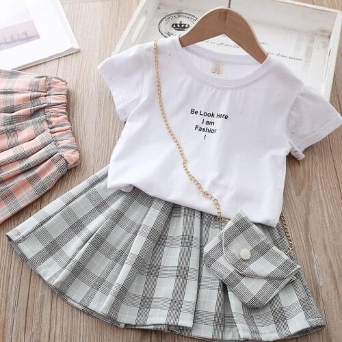 Childrens clothing suit British style toddler girl summer new trend letter skirt suit two-piece gift wallet kids clothes