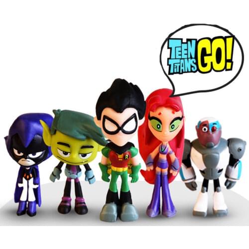6 STYLE/SET 5-8CM Titans Go Robin Cyborg Beast Boy Raven Starfire Silkie Six Mini Action Figure Movie Model Toys Doll