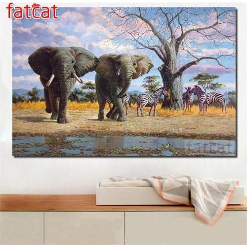 FATCAT 5D DIY Diamond Painting Elephant zebra life Art Full Diamond Embroidery Cross Stitch kit Mosaic Animals home decor AE1183