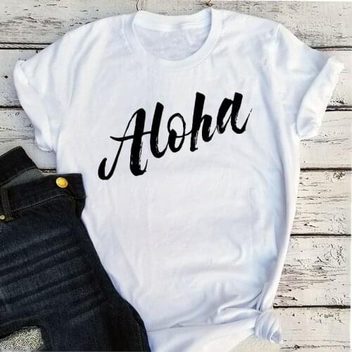 Aloha Summer Tshirt 2021 Women Casual Retro Letter T Shirt Beach Vacation Fashion Clothing Harajuku Graphic Tee Korean T