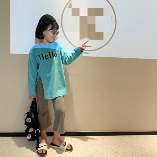 YourSeason Spring Autumn 2021 Kids Boys Girls T-shirt Tops Toddler Girl Casual Split Cotton Letters Long Shirts 3T To 14 Years