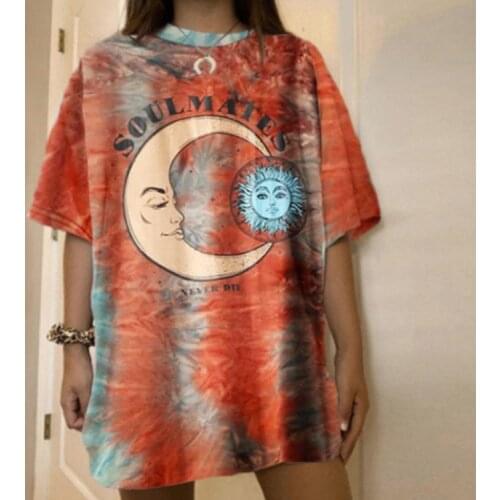 Harajuku Oversized T Shirt Women 2021 Letter Print Short Sleeve Tee Shirt Streetwear Moon Sun Tshirts Plus Size Femme T-shirts