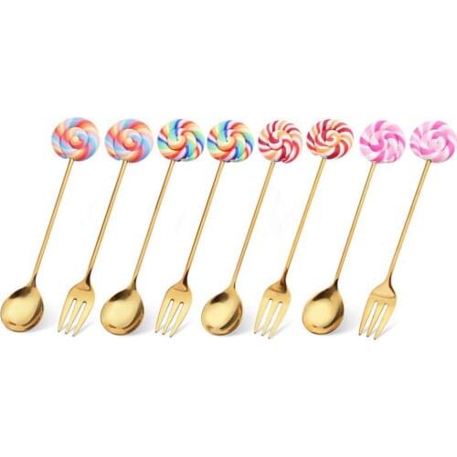 Hot Sale 80% Lollipop Pattern Stainless Steel Coffee Tea Cake Fruit Spoon Fork Tableware Cutlery Kitchen Spoon Flatware Western