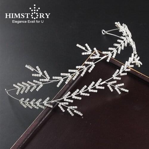 Himstory Elegance Silver Plated Leaf Headband Girls Crown Double Layer Branch Hair Accessories Bridal Wedding Accessories Gift