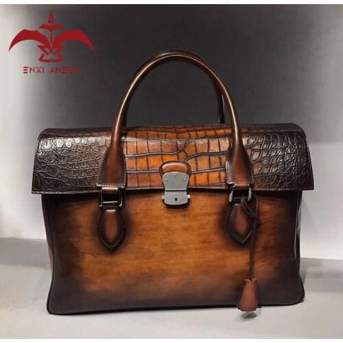 Custom Make Designer Bag! Big Size 42X29X12 CM Brown Burgundy, Blue, Tobacco, Grey Color 100% Crocodile & Cow Leather Briefcase