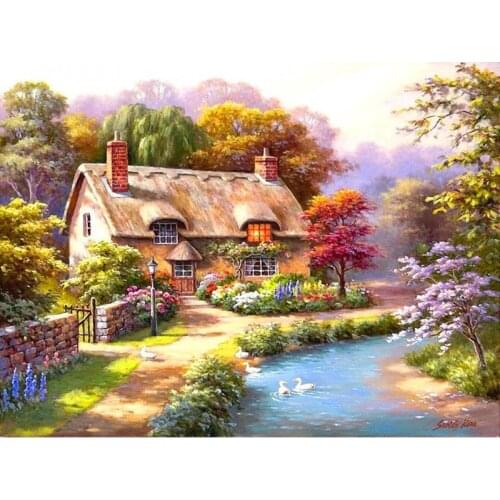Full Square/Round Drill Diamond Painting "House Landscape" DIY Picture of Rhinestone 5D Diamond Embroidery Cross Stitch Decor