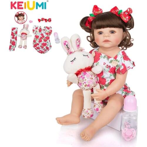 KEIUMI 22 Inch Lovely Full Silicone Vinyl Reborn Baby Dolls Cartoon Rabbit Lifelike Reborn Menina Toddler Toys For Kids Gifts