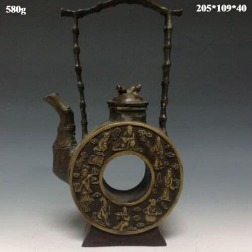 Collection Chinese Copper Teapot Carving 8 immortals with Ming Dynasty Xuande Mark