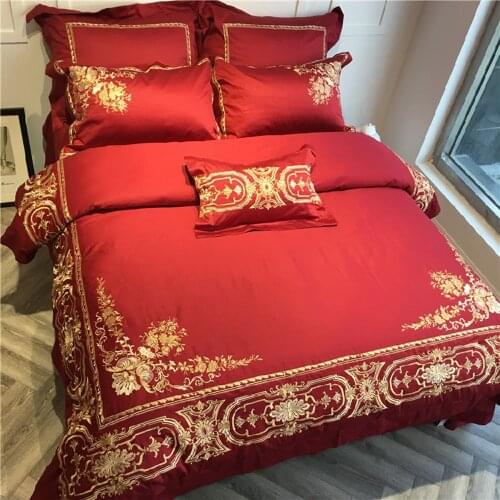 Red 4pcs Cream White golden Luxury 100S Egyptian cotton Royal Bedding sets Queen King size Duvet cover Bed sheet set Pillowcase