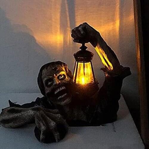Creative Outdoor Halloween Garden Decoration Horror Lantern Zombie Terror Light Decor Zombie Statue Lantern Zombie For Yard