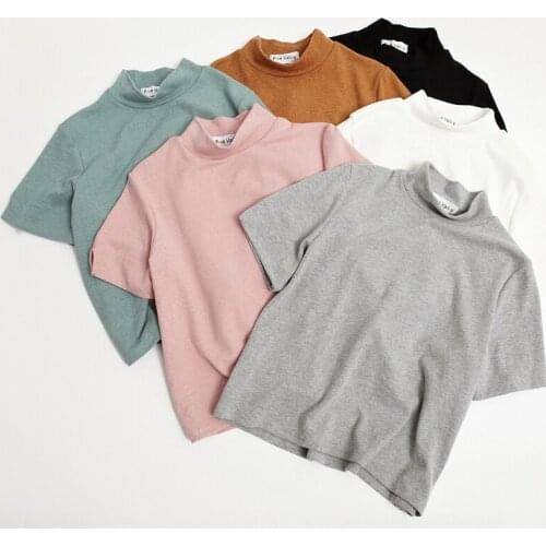 Small fresh and sweet candy color short-sleeved t-shirt womens Korean summer students high-neck t-shirt bottoming shirt