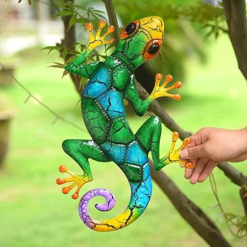 Metal Gecko Yard Garden Decoration Outdoor Statues Wall Decor Miniature Accessories Sculpture Lizard Ornaments Farmhouse Decor