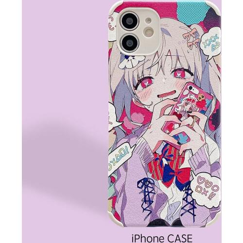 Cute Anime Girl Phone Case For iPhone 11 12 Pro Max Mini SE 2020 6 7 8 Plus XS 6S X XR Pink Woman Cases Boy Soft Leather Cover