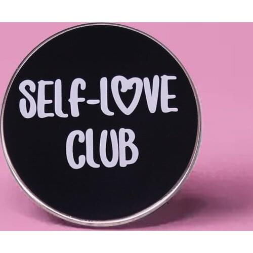 Cartoon Self Love Club Positive Mental Health Round Enamel Brooch Pin Hat Bag Lapel Pins Badges Fashion Jewelry Accessories